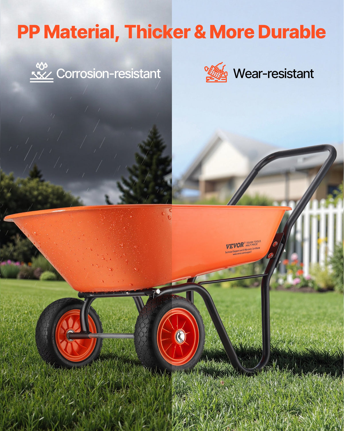 VEVOR Wheelbarrow Cart, 5 Cu. Ft. Load & 397 lbs Capacity, 2 Wheels Garden Dump Cart, Garden Wagon with Handle &  10"  Wide Track Wheels, Easy Loading Utility Yard Cart & Wagons for Outdoor Lawn Yard - FDL2LHYTC2JLVT7G3V0 - view 6
