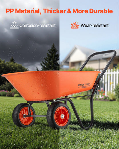 VEVOR Wheelbarrow Cart, 5 Cu. Ft. Load & 397 lbs Capacity, 2 Wheels Garden Dump Cart, Garden Wagon with Handle &  10"  Wide Track Wheels, Easy Loading Utility Yard Cart & Wagons for Outdoor Lawn Yard - FDL2LHYTC2JLVT7G3V0 - view 6