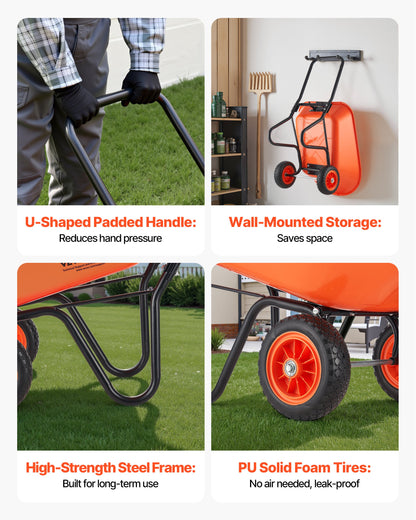 VEVOR Wheelbarrow Cart, 5 Cu. Ft. Load & 397 lbs Capacity, 2 Wheels Garden Dump Cart, Garden Wagon with Handle &  10"  Wide Track Wheels, Easy Loading Utility Yard Cart & Wagons for Outdoor Lawn Yard - FDL2LHYTC2JLVT7G3V0 - view 7