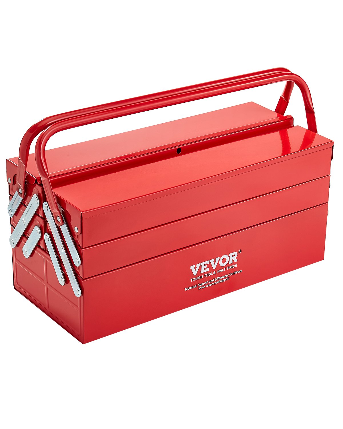 VEVOR Metal Tool Box, 18-inch, 3-Tier 5-Tray Portable Folding Tool Chest Organizer with Handle & Lock Hole, Powder Coated Steel, Cantilever Toolbox for Household Factory Warehouse Repair Shop, Red - FDSBXSGJX18IMMLQMV0 - view 1