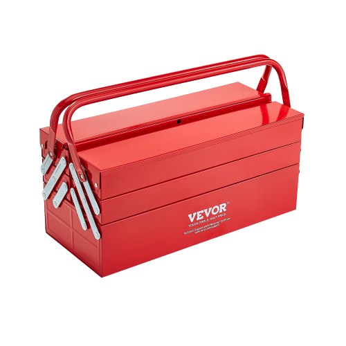 VEVOR Metal Tool Box, 18-inch, 3-Tier 5-Tray Portable Folding Tool Chest Organizer with Handle & Lock Hole, Powder Coated Steel, Cantilever Toolbox for Household Factory Warehouse Repair Shop, Red - FDSBXSGJX18IMMLQMV0 - view 2