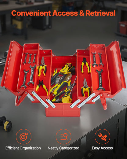 VEVOR Metal Tool Box, 18-inch, 3-Tier 5-Tray Portable Folding Tool Chest Organizer with Handle & Lock Hole, Powder Coated Steel, Cantilever Toolbox for Household Factory Warehouse Repair Shop, Red - FDSBXSGJX18IMMLQMV0 - view 5