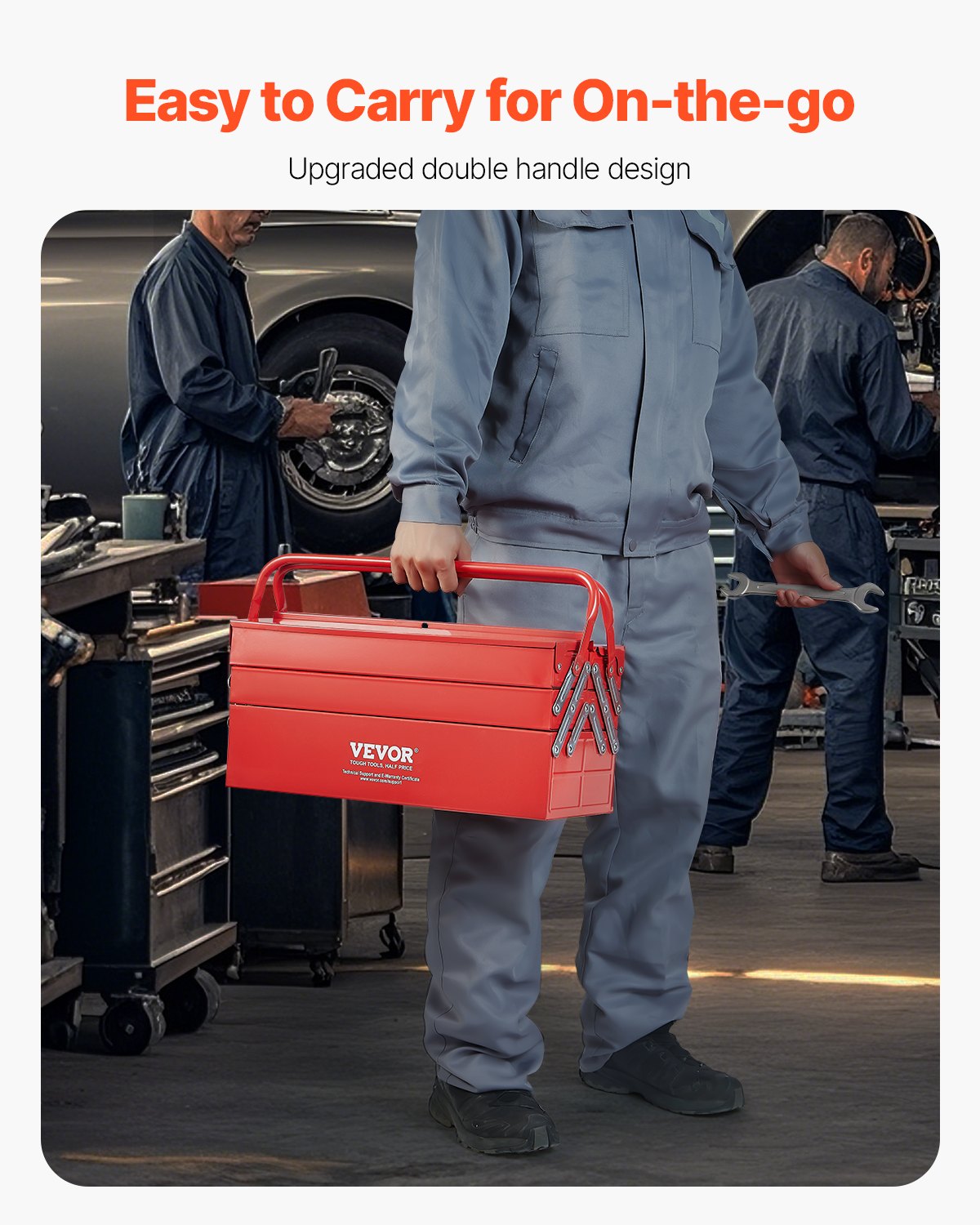 VEVOR Metal Tool Box, 18-inch, 3-Tier 5-Tray Portable Folding Tool Chest Organizer with Handle & Lock Hole, Powder Coated Steel, Cantilever Toolbox for Household Factory Warehouse Repair Shop, Red - FDSBXSGJX18IMMLQMV0 - view 6