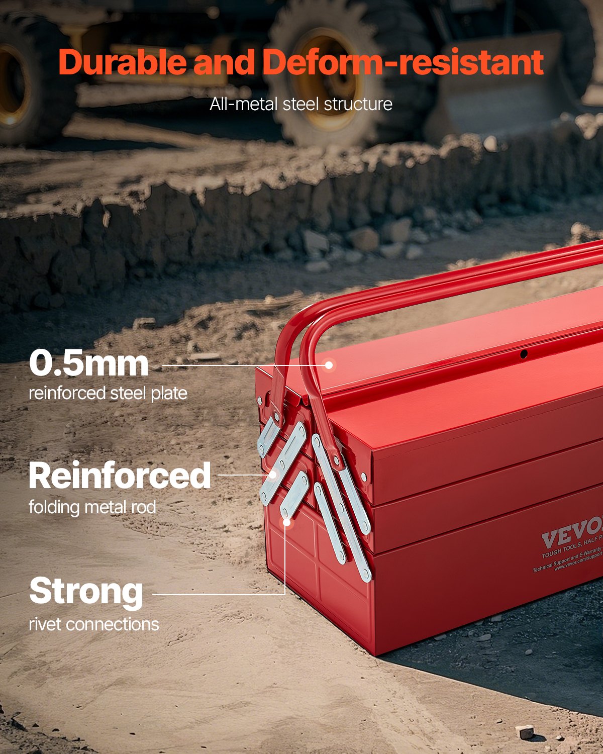 VEVOR Metal Tool Box, 18-inch, 3-Tier 5-Tray Portable Folding Tool Chest Organizer with Handle & Lock Hole, Powder Coated Steel, Cantilever Toolbox for Household Factory Warehouse Repair Shop, Red - FDSBXSGJX18IMMLQMV0 - view 7