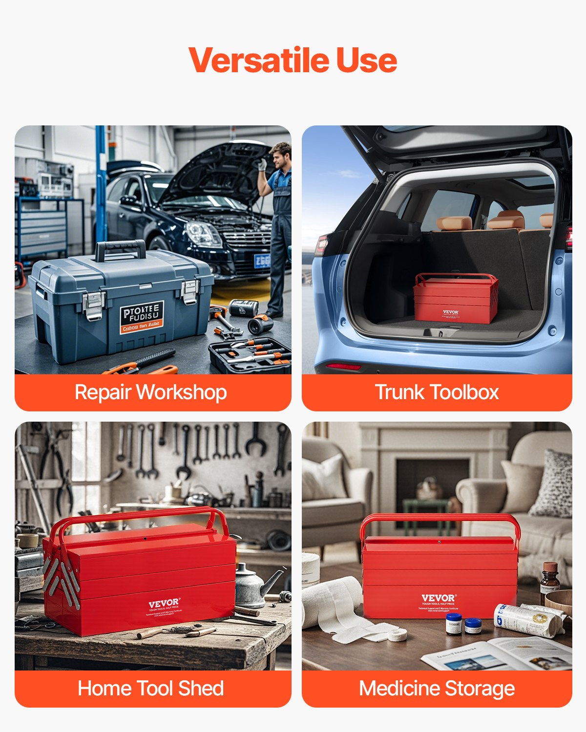 VEVOR Metal Tool Box, 18-inch, 3-Tier 5-Tray Portable Folding Tool Chest Organizer with Handle & Lock Hole, Powder Coated Steel, Cantilever Toolbox for Household Factory Warehouse Repair Shop, Red - FDSBXSGJX18IMMLQMV0 - view 8