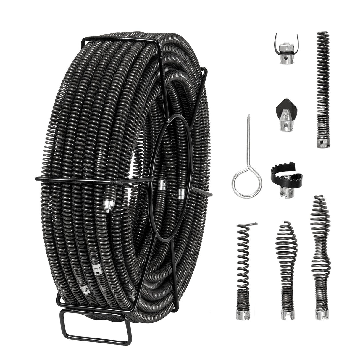 VEVOR Drain Cleaning Cable 100 FT x 5/8 Inch, Professional Sectional Drain Cleaner Cable with 7 Cutters for 0.8" to 3.9" Pipes, Hollow Core Sewer Drain Auger Cable for Sink, Floor Drain, Toilet - FDSDL58IN100OPWKNV0 - view 1