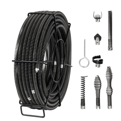 VEVOR Drain Cleaning Cable 100 FT x 5/8 Inch, Professional Sectional Drain Cleaner Cable with 7 Cutters for 0.8" to 3.9" Pipes, Hollow Core Sewer Drain Auger Cable for Sink, Floor Drain, Toilet - FDSDL58IN100OPWKNV0 - view 1