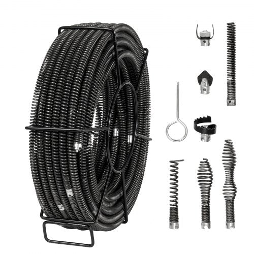 VEVOR Drain Cleaning Cable 100 FT x 5/8 Inch, Professional Sectional Drain Cleaner Cable with 7 Cutters for 0.8" to 3.9" Pipes, Hollow Core Sewer Drain Auger Cable for Sink, Floor Drain, Toilet - FDSDL58IN100OPWKNV0 - view 2