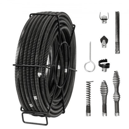 VEVOR Drain Cleaning Cable 100 FT x 5/8 Inch, Professional Sectional Drain Cleaner Cable with 7 Cutters for 0.8" to 3.9" Pipes, Hollow Core Sewer Drain Auger Cable for Sink, Floor Drain, Toilet - FDSDL58IN100OPWKNV0 - view 2