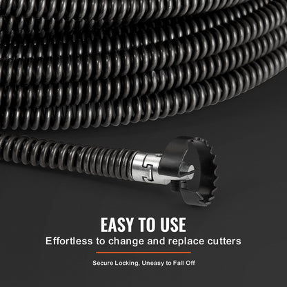 VEVOR Drain Cleaning Cable 100 FT x 5/8 Inch, Professional Sectional Drain Cleaner Cable with 7 Cutters for 0.8" to 3.9" Pipes, Hollow Core Sewer Drain Auger Cable for Sink, Floor Drain, Toilet - FDSDL58IN100OPWKNV0 - view 6
