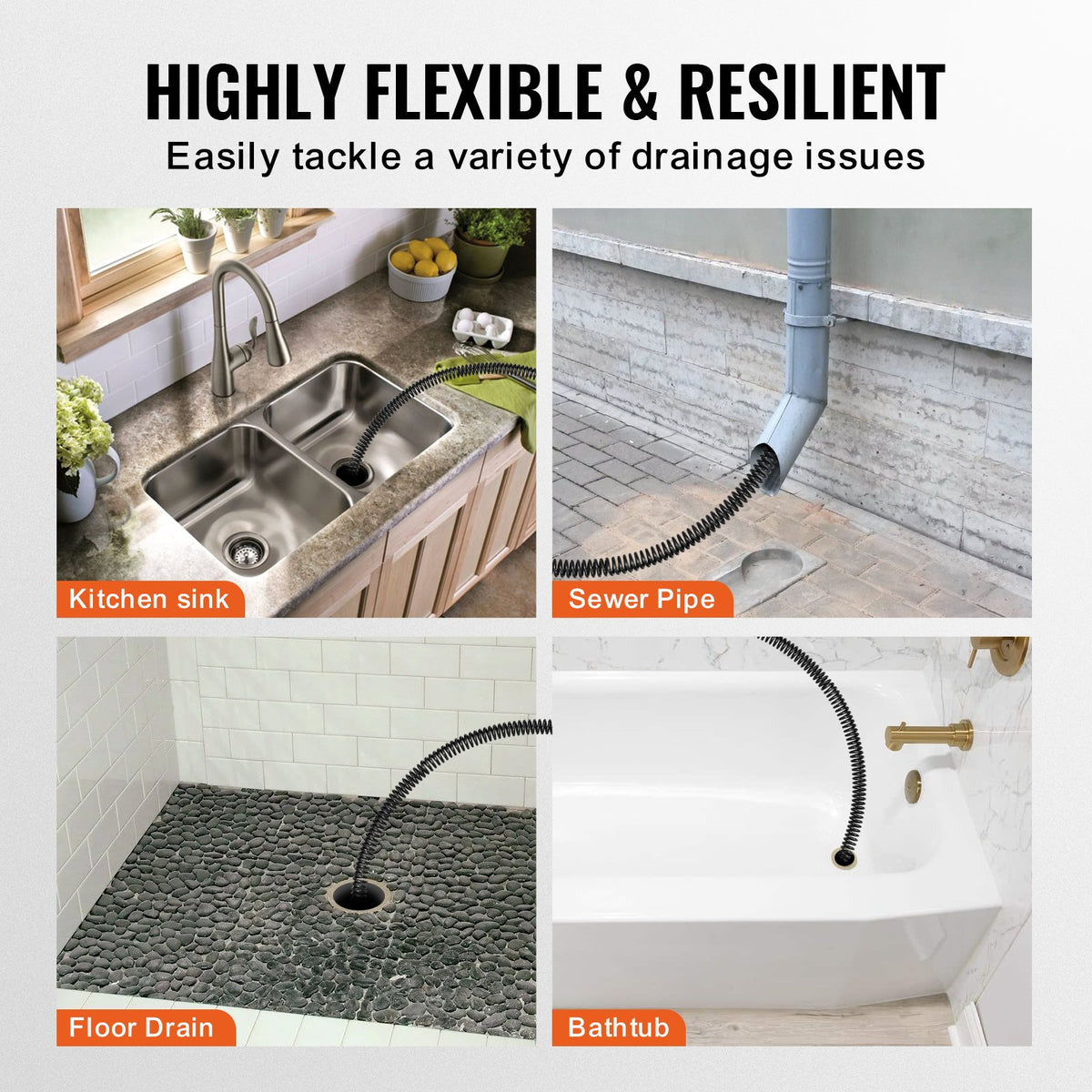 VEVOR Drain Cleaning Cable 100 FT x 5/8 Inch, Professional Sectional Drain Cleaner Cable with 7 Cutters for 0.8" to 3.9" Pipes, Hollow Core Sewer Drain Auger Cable for Sink, Floor Drain, Toilet - FDSDL58IN100OPWKNV0 - view 7