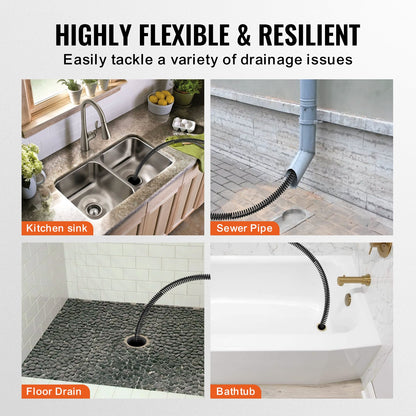 VEVOR Drain Cleaning Cable 100 FT x 5/8 Inch, Professional Sectional Drain Cleaner Cable with 7 Cutters for 0.8" to 3.9" Pipes, Hollow Core Sewer Drain Auger Cable for Sink, Floor Drain, Toilet - FDSDL58IN100OPWKNV0 - view 7