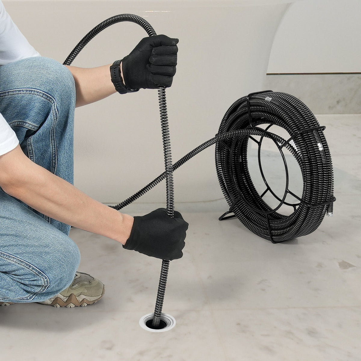 VEVOR Drain Cleaning Cable 100 FT x 5/8 Inch, Professional Sectional Drain Cleaner Cable with 7 Cutters for 0.8" to 3.9" Pipes, Hollow Core Sewer Drain Auger Cable for Sink, Floor Drain, Toilet - FDSDL58IN100OPWKNV0 - view 10