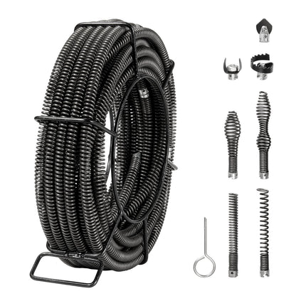 VEVOR Drain Cleaning Cable 66 FT x 5/8 Inch, Professional Sectional Drain Cleaner Cable with 7 Cutters for 0.8" to 3.9" Pipes, Hollow Core Sewer Drain Auger Cable for Sink, Floor Drain, Toilet - FDSDL58IN66YN2IJNV0 - view 1