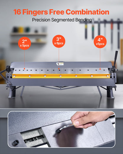 VEVOR Box and Pan Brake, 48 in Sheet Metal Bending Brake,16-Gauge Mild Steel Capacity, 0-135 Degree Adjustable, Metal Bender Machine with 16 Fingers, Heavy-Duty Aluminum Folder for Precise Bending - FDSWQZDQFDSDCWIIW001V0 - view 5
