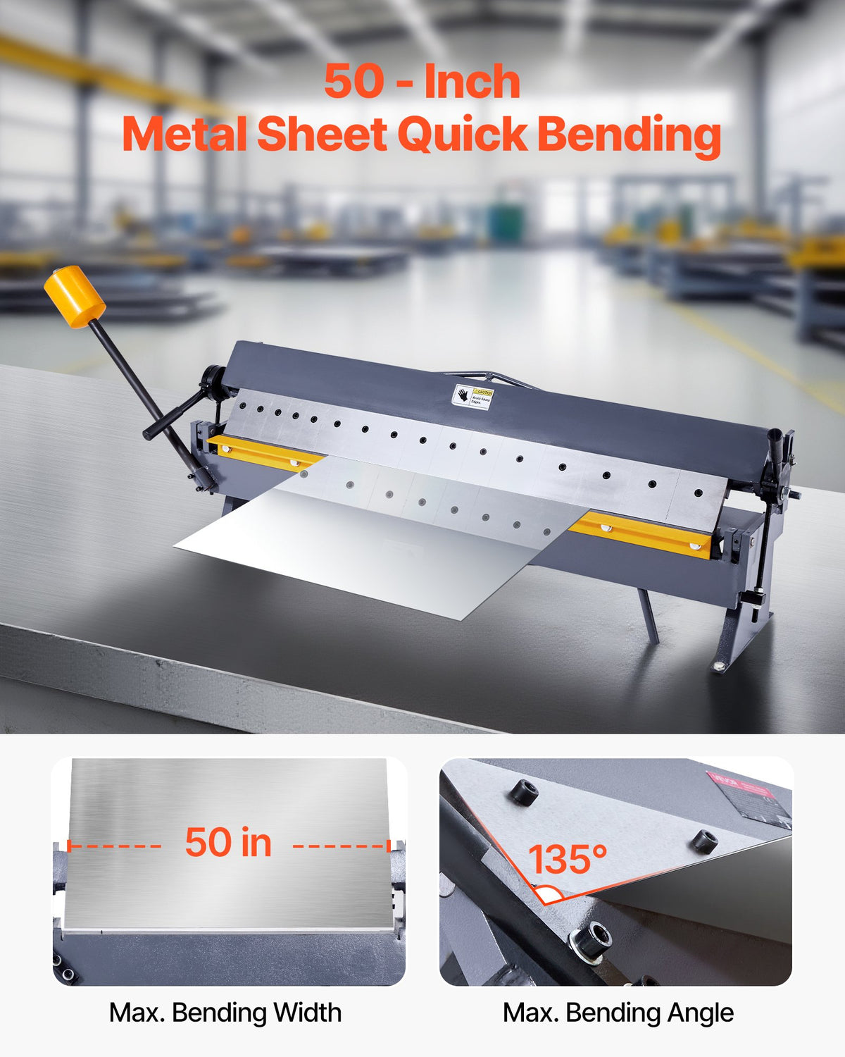 VEVOR Box and Pan Brake, 50 in Sheet Metal Bending Brake,16-Gauge Mild Steel Capacity, 0-135 Degree Adjustable, Metal Bender Machine with 16 Fingers, Heavy-Duty Aluminum Folder for Precise Bending - FDSWQZDQFDSDDV4JK001V0 - view 3