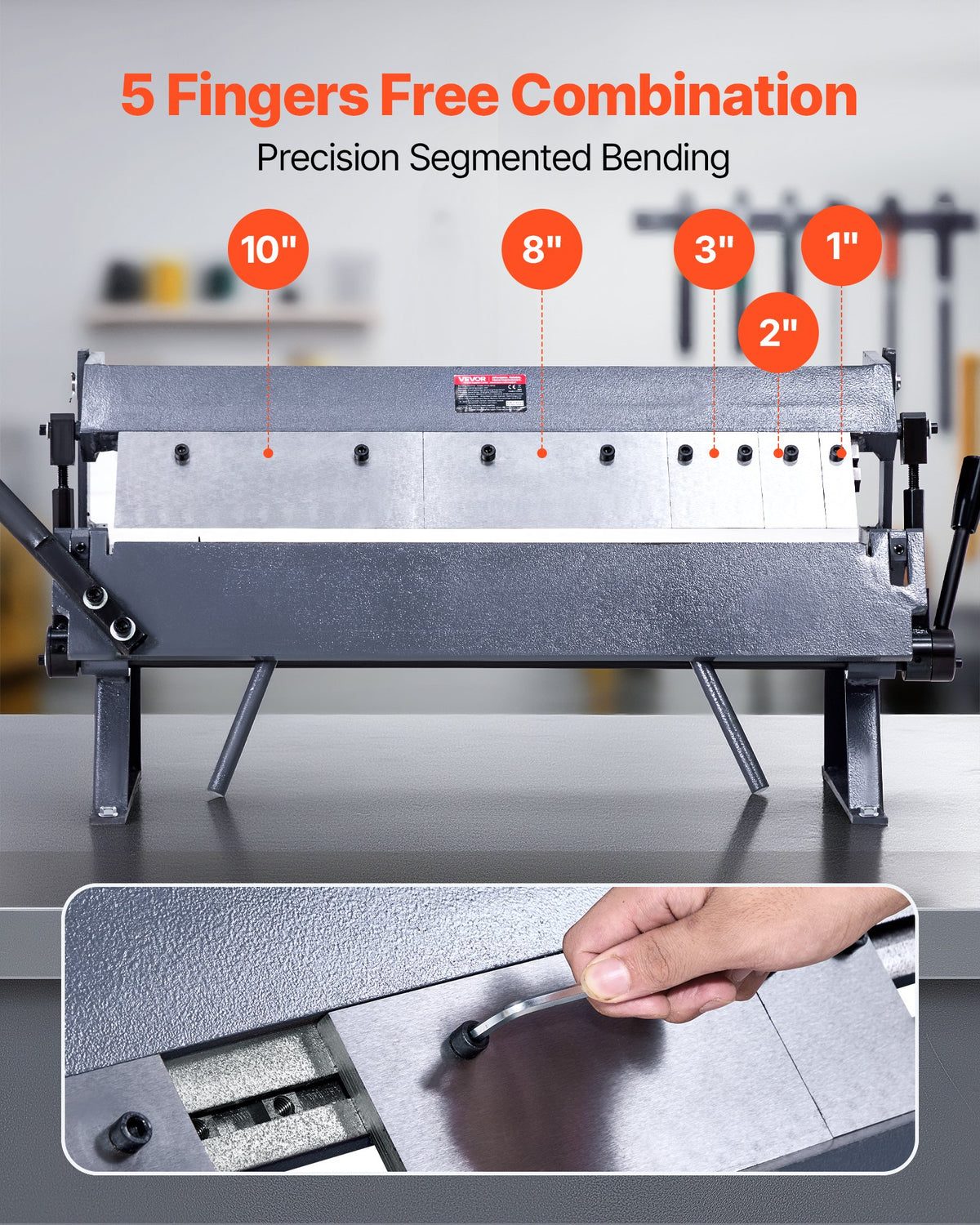 VEVOR Box and Pan Brake, 24 in Sheet Metal Bending Brake,16-Gauge Mild Steel Capacity, 0-135 Degree Adjustable, Metal Bender Machine with 5 Fingers, Heavy-Duty Aluminum Folder for Precise Bending - FDSWQZDQFDSDFLS1F001V0 - view 5