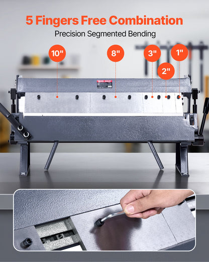 VEVOR Box and Pan Brake, 24 in Sheet Metal Bending Brake,16-Gauge Mild Steel Capacity, 0-135 Degree Adjustable, Metal Bender Machine with 5 Fingers, Heavy-Duty Aluminum Folder for Precise Bending - FDSWQZDQFDSDFLS1F001V0 - view 5