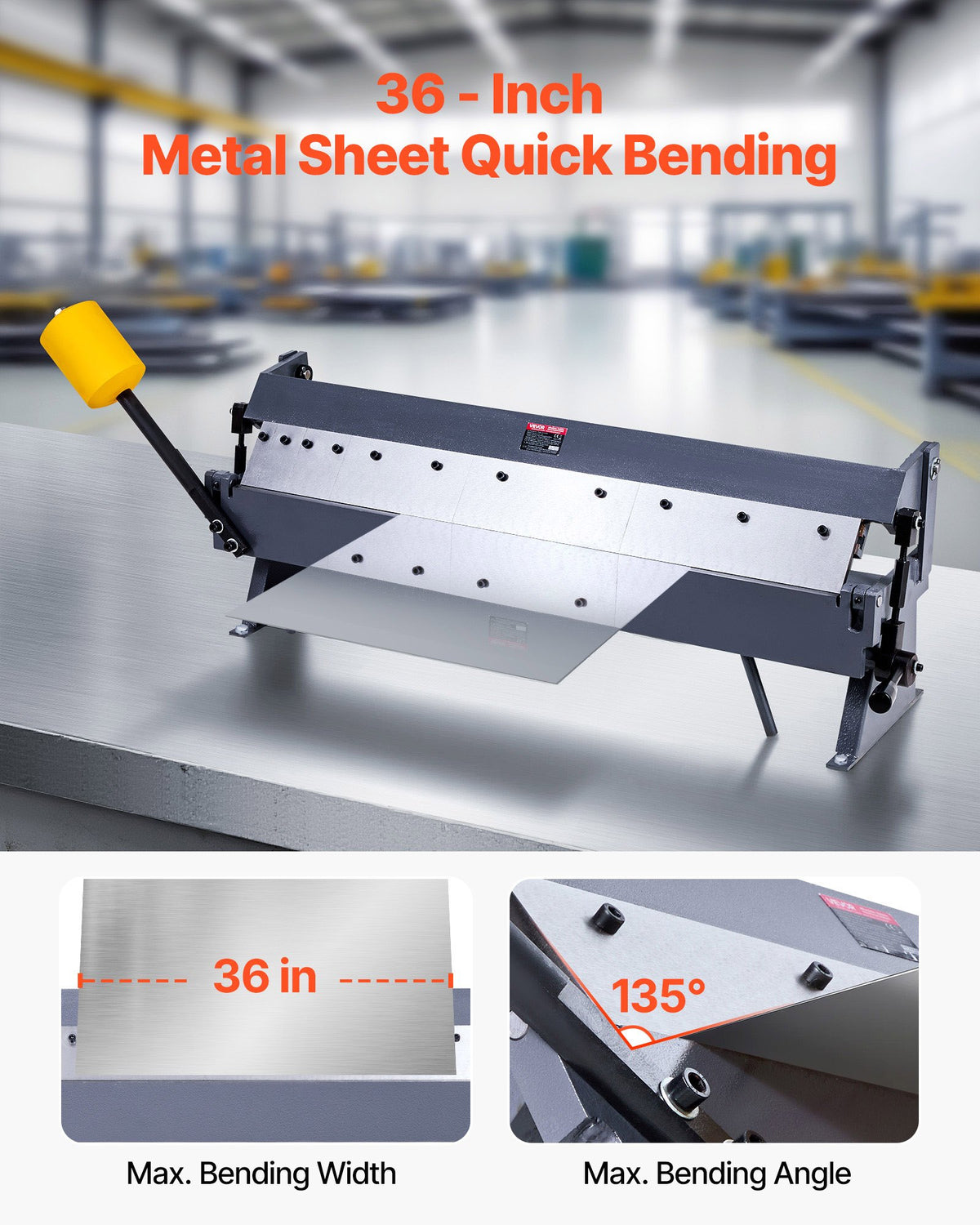 VEVOR Box and Pan Brake, 36 in Sheet Metal Bending Brake,16-Gauge Mild Steel Capacity, 0-135 Degree Adjustable, Metal Bender Machine with 6 Fingers, Heavy-Duty Aluminum Folder for Precise Bending - FDSWQZDQFDSDN0VTX001V0 - view 3