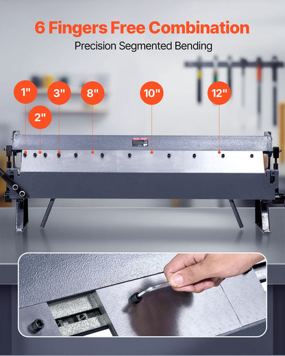 VEVOR Box and Pan Brake, 36 in Sheet Metal Bending Brake,16-Gauge Mild Steel Capacity, 0-135 Degree Adjustable, Metal Bender Machine with 6 Fingers, Heavy-Duty Aluminum Folder for Precise Bending - FDSWQZDQFDSDN0VTX001V0 - view 5