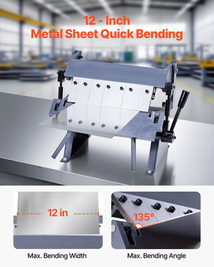 VEVOR Box and Pan Brake, 12 in Sheet Metal Bending Brake, 20-Gauge Mild Steel Capacity, 0-135 Degree Adjustable, Metal Bender Machine with 5 Fingers, Heavy-Duty Aluminum Folder for Precise Bending - FDSWQZDQFDSWK6NDU001V0 - view 3