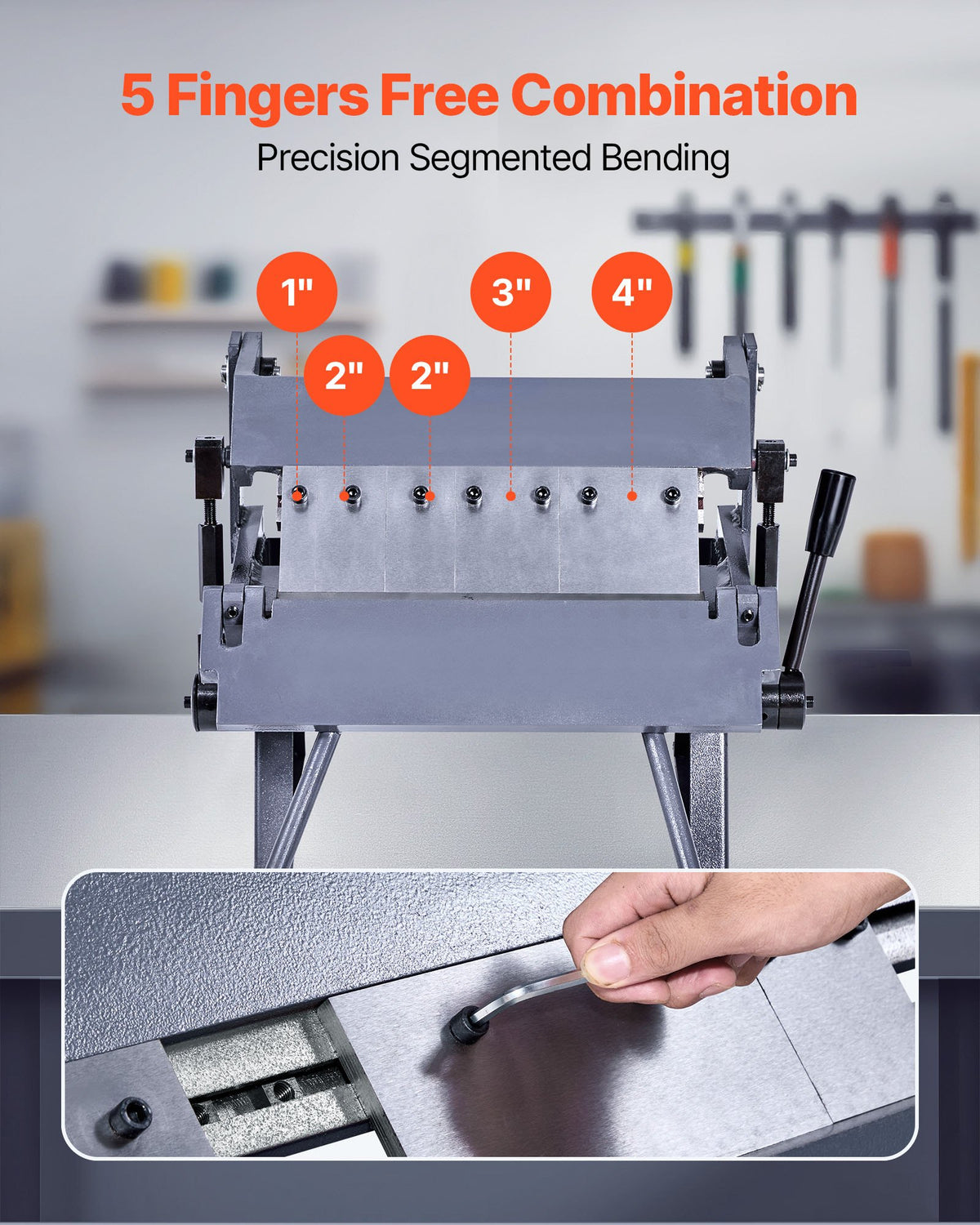 VEVOR Box and Pan Brake, 12 in Sheet Metal Bending Brake, 20-Gauge Mild Steel Capacity, 0-135 Degree Adjustable, Metal Bender Machine with 5 Fingers, Heavy-Duty Aluminum Folder for Precise Bending - FDSWQZDQFDSWK6NDU001V0 - view 5
