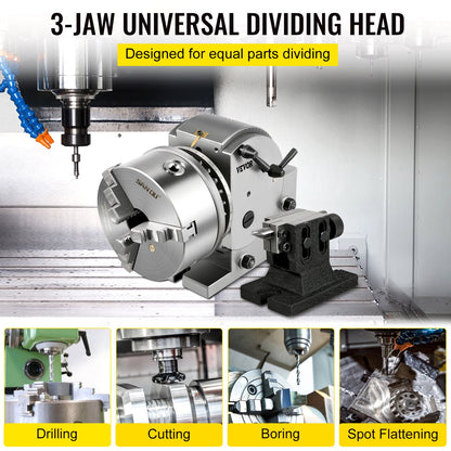VEVOR Dividing Head BS-1 Dividing Head Set 6\" 3-jaw Chuck Semi Universal Milling Set with 6\" Chuck+Tailstock+Dividing Plates for Milling Grinding Drilling Machine - FDTBS-1LYC0000001V0 - view 3