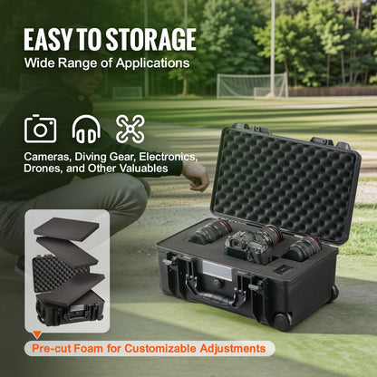 VEVOR Weatherproof Hard Case, Heavy Duty Protective Dry Box Case with Pre-cut Foam, Wheels & Retractable Pull Handles for Travel, Hunt, Military, Tactical, IP67 Waterproof Case for Cameras (64x51x25) - FFYLGX1618CUQYFZ6V0 - view 4
