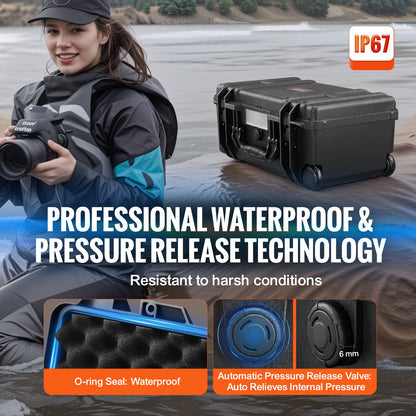 VEVOR Weatherproof Hard Case, Heavy Duty Protective Dry Box Case with Pre-cut Foam, Wheels & Retractable Pull Handles for Travel, Hunt, Military, Tactical, IP67 Waterproof Case for Cameras (64x51x25) - FFYLGX1618CUQYFZ6V0 - view 5