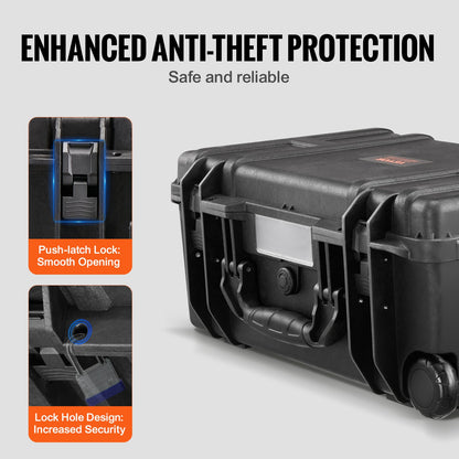 VEVOR Weatherproof Hard Case, Heavy Duty Protective Dry Box Case with Pre-cut Foam, Wheels & Retractable Pull Handles for Travel, Hunt, Military, Tactical, IP67 Waterproof Case for Cameras (64x51x25) - FFYLGX1618CUQYFZ6V0 - view 6