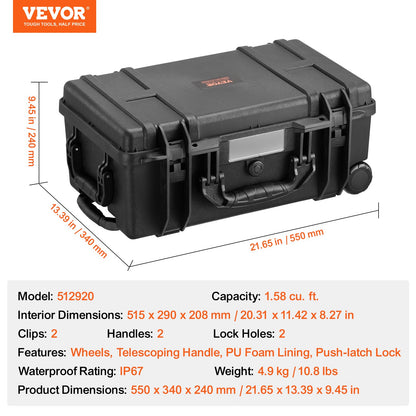 VEVOR Weatherproof Hard Case, Heavy Duty Protective Dry Box Case with Pre-cut Foam, Wheels & Retractable Pull Handles for Travel, Hunt, Military, Tactical, IP67 Waterproof Case for Cameras (64x51x25) - FFYLGX1618CUQYFZ6V0 - view 8