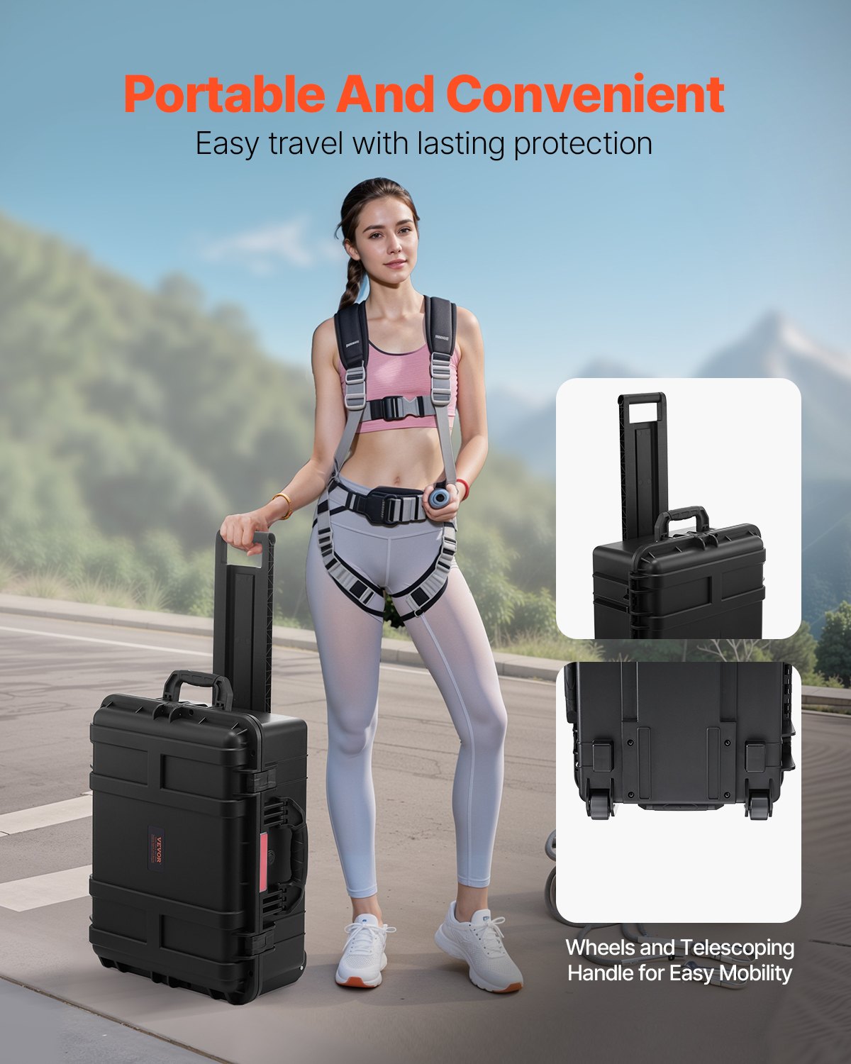 VEVOR Weatherproof Hard Case, Heavy Duty Protective Dry Box Case with Pre-Cut Foam, Wheels & Retractable Pull Handles for Travel, Hunt, Military, Tactical, IP67 Waterproof Case for Cameras(57x45x28) - FFYLGX30LFYC2ZF5YV0 - view 7