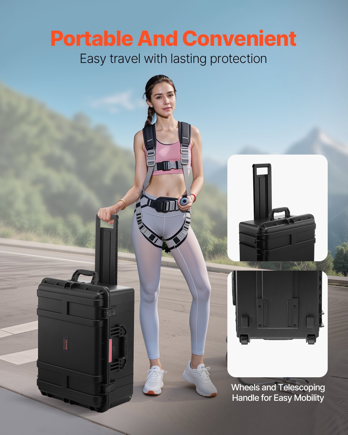 VEVOR Weatherproof Hard Case, Heavy Duty Protective Dry Box Case with Pre-Cut Foam, Wheels & Retractable Pull Handles for Travel, Hunt, Military, Tactical, IP67 Waterproof Case for Cameras(63x50x32) - FFYLGX43LFYCO4BW5V0 - view 7