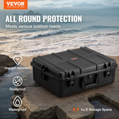 VEVOR Weatherproof Hard Case, Heavy Duty Protective Dry Box Case with Pre-cut Foam, and Retractable Pull Handles for Travel, Hunting, Military, Tactical, IP67 Waterproof Case for Cameras (56.1x37x26) - FFYSTX2025CU96KGUV0 - view 3