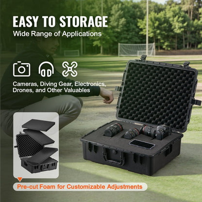 VEVOR Weatherproof Hard Case, Heavy Duty Protective Dry Box Case with Pre-cut Foam, and Retractable Pull Handles for Travel, Hunting, Military, Tactical, IP67 Waterproof Case for Cameras (56.1x37x26) - FFYSTX2025CU96KGUV0 - view 4