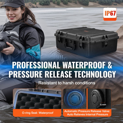 VEVOR Weatherproof Hard Case, Heavy Duty Protective Dry Box Case with Pre-cut Foam, and Retractable Pull Handles for Travel, Hunting, Military, Tactical, IP67 Waterproof Case for Cameras (56.1x37x26) - FFYSTX2025CU96KGUV0 - view 5