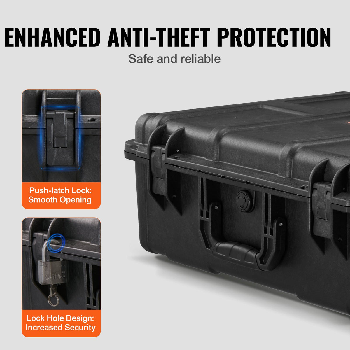 VEVOR Weatherproof Hard Case, Heavy Duty Protective Dry Box Case with Pre-cut Foam, and Retractable Pull Handles for Travel, Hunting, Military, Tactical, IP67 Waterproof Case for Cameras (56.1x37x26) - FFYSTX2025CU96KGUV0 - view 6