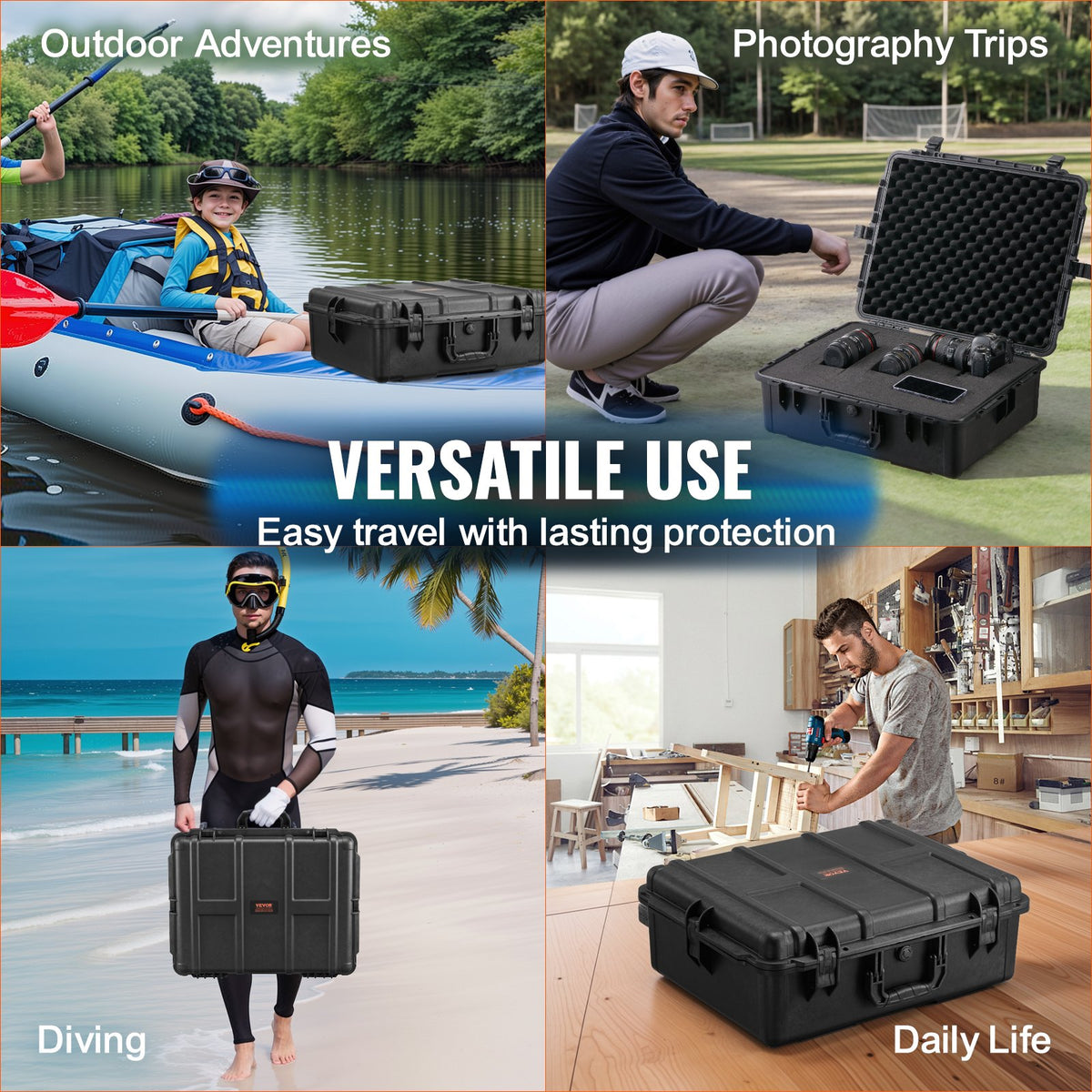 VEVOR Weatherproof Hard Case, Heavy Duty Protective Dry Box Case with Pre-cut Foam, and Retractable Pull Handles for Travel, Hunting, Military, Tactical, IP67 Waterproof Case for Cameras (56.1x37x26) - FFYSTX2025CU96KGUV0 - view 7