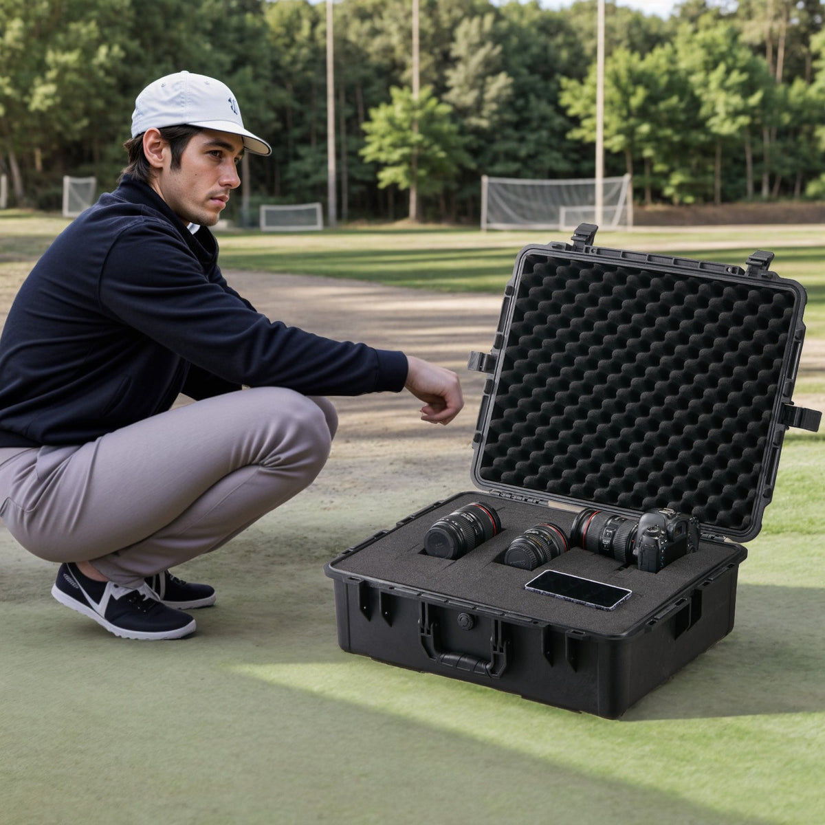 VEVOR Weatherproof Hard Case, Heavy Duty Protective Dry Box Case with Pre-cut Foam, and Retractable Pull Handles for Travel, Hunting, Military, Tactical, IP67 Waterproof Case for Cameras (56.1x37x26) - FFYSTX2025CU96KGUV0 - view 9