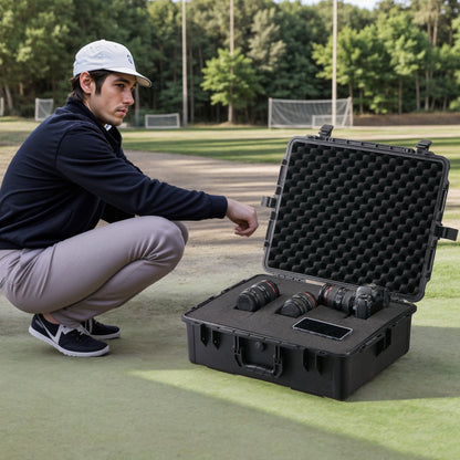 VEVOR Weatherproof Hard Case, Heavy Duty Protective Dry Box Case with Pre-cut Foam, and Retractable Pull Handles for Travel, Hunting, Military, Tactical, IP67 Waterproof Case for Cameras (56.1x37x26) - FFYSTX2025CU96KGUV0 - view 9