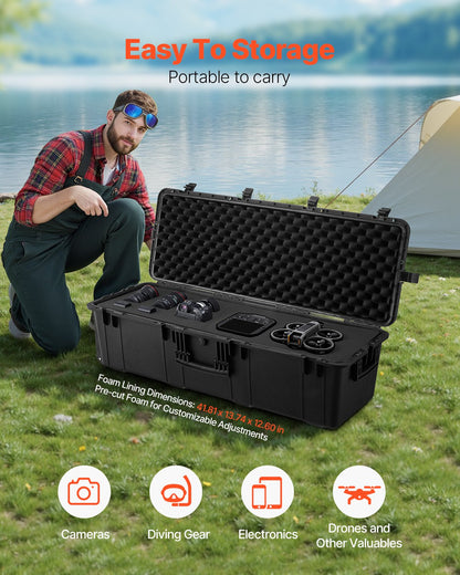 VEVOR Weatherproof Hard Case, Heavy Duty Protective Dry Box Case with Pre-Cut Foam & Retractable Pull Handles for Travel, Hunt, Military, Tactical, IP67 Waterproof Case for Cameras(112x41x34) - FFYSTX72LFYCXYXH8V0 - view 4