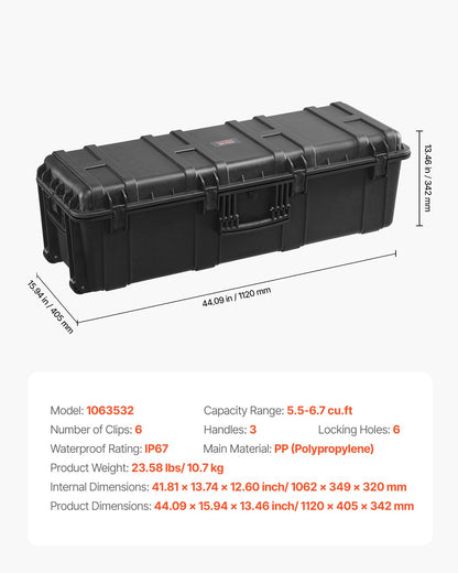 VEVOR Weatherproof Hard Case, Heavy Duty Protective Dry Box Case with Pre-Cut Foam & Retractable Pull Handles for Travel, Hunt, Military, Tactical, IP67 Waterproof Case for Cameras(112x41x34) - FFYSTX72LFYCXYXH8V0 - view 8
