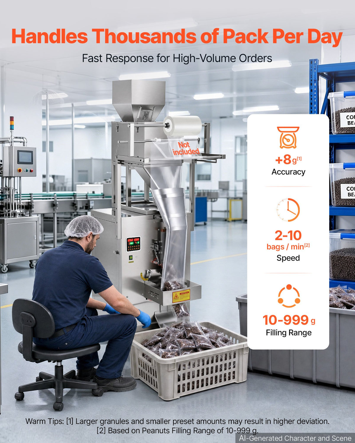 VEVOR Powder Filling and Sealing Machine, 10-999g(0.02-2.2lbs) Automatic Particle Granule Packaging Machine, Stainless Steel, Weighing Filling Sealing, for Coffee Beans, Grains, Tea, Spices, Silver - FFYTLDS1000GAEDVF001V1 - view 3