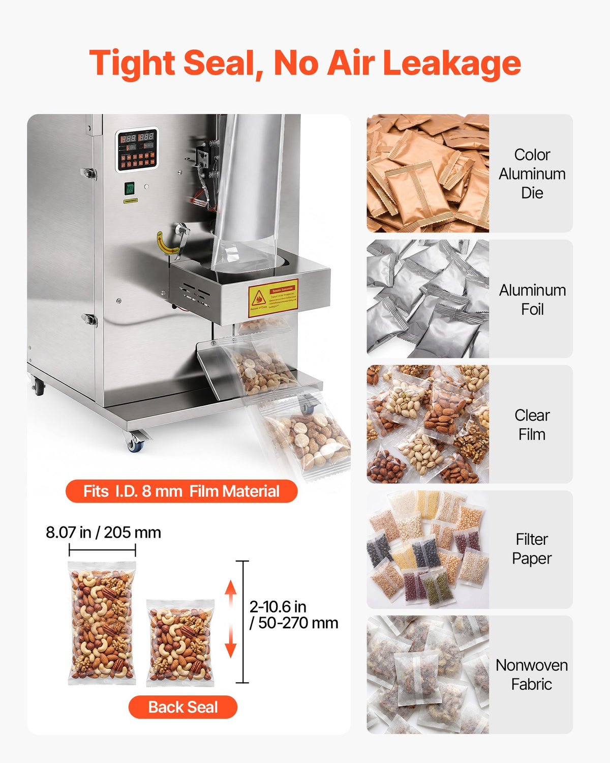 VEVOR Powder Filling and Sealing Machine, 10-999g(0.02-2.2lbs) Automatic Particle Granule Packaging Machine, Stainless Steel, Weighing Filling Sealing, for Coffee Beans, Grains, Tea, Spices, Silver - FFYTLDS1000GAEDVF001V1 - view 6