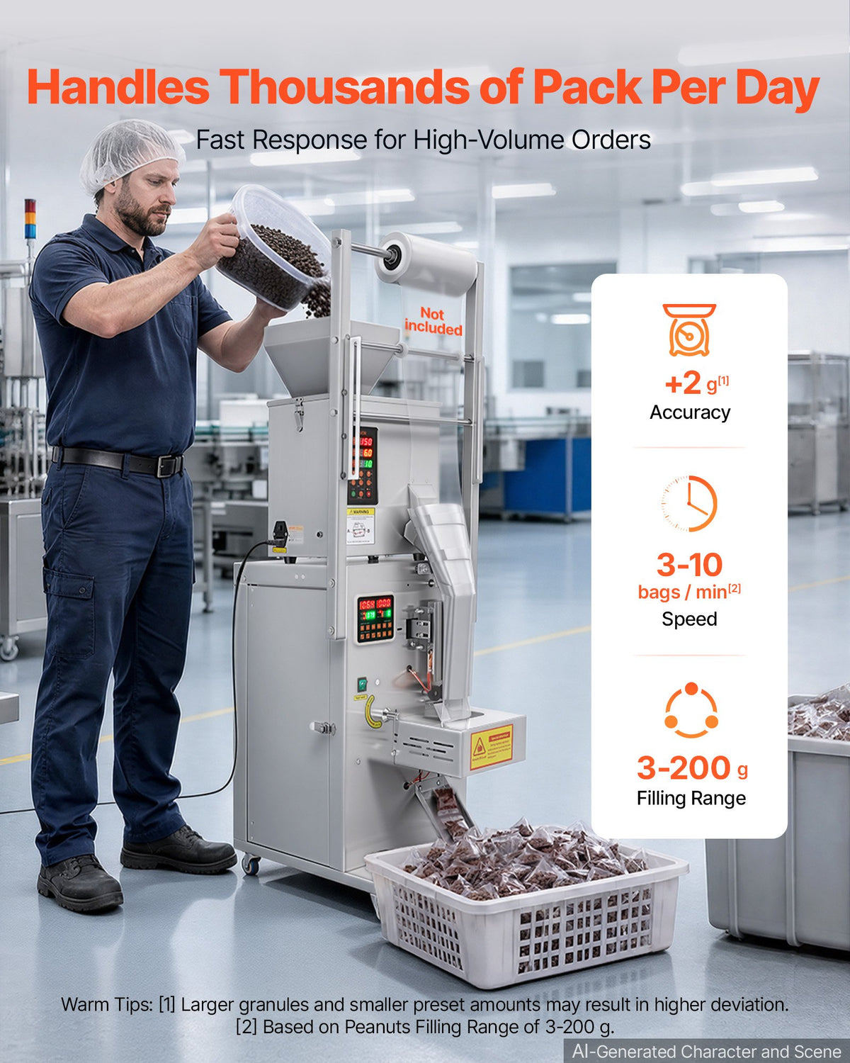 VEVOR Powder Filling and Sealing Machine, 3-200g(0.01-0.44lbs) Automatic Particle Granule Packaging Machine, Stainless Steel, Weighing Filling Sealing, for Coffee Beans, Grains, Tea, Spices, Silver - FFYTLDS200G0L8QIA001V1 - view 3