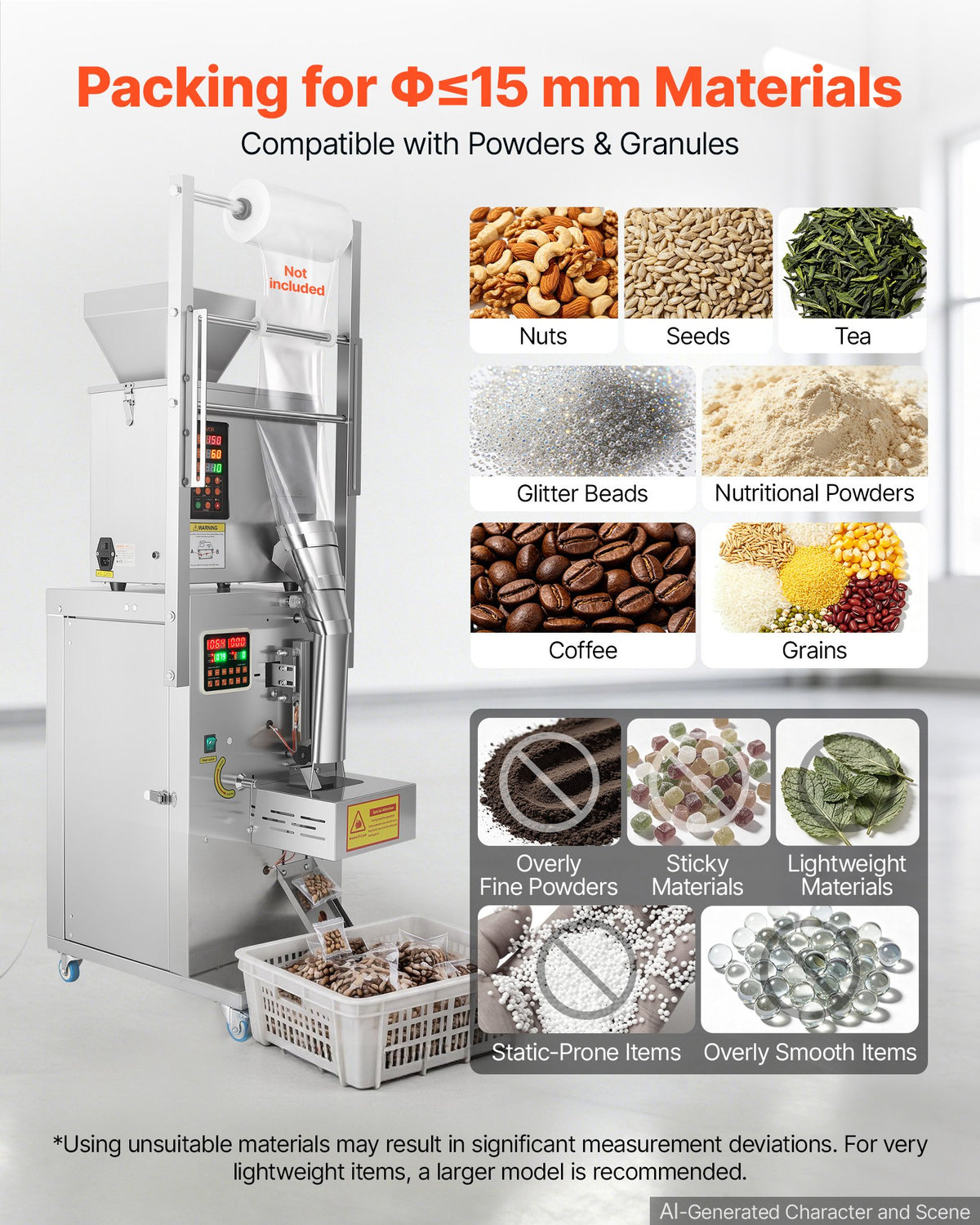 VEVOR Powder Filling and Sealing Machine, 3-200g(0.01-0.44lbs) Automatic Particle Granule Packaging Machine, Stainless Steel, Weighing Filling Sealing, for Coffee Beans, Grains, Tea, Spices, Silver - FFYTLDS200G0L8QIA001V1 - view 5