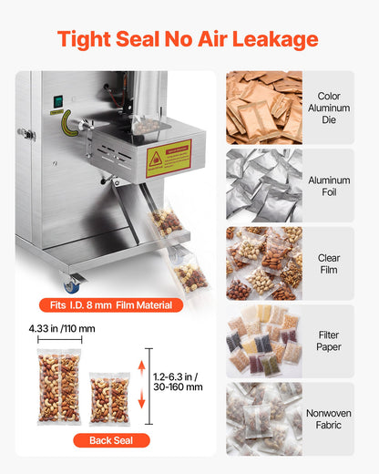 VEVOR Powder Filling and Sealing Machine, 3-200g(0.01-0.44lbs) Automatic Particle Granule Packaging Machine, Stainless Steel, Weighing Filling Sealing, for Coffee Beans, Grains, Tea, Spices, Silver - FFYTLDS200G0L8QIA001V1 - view 6