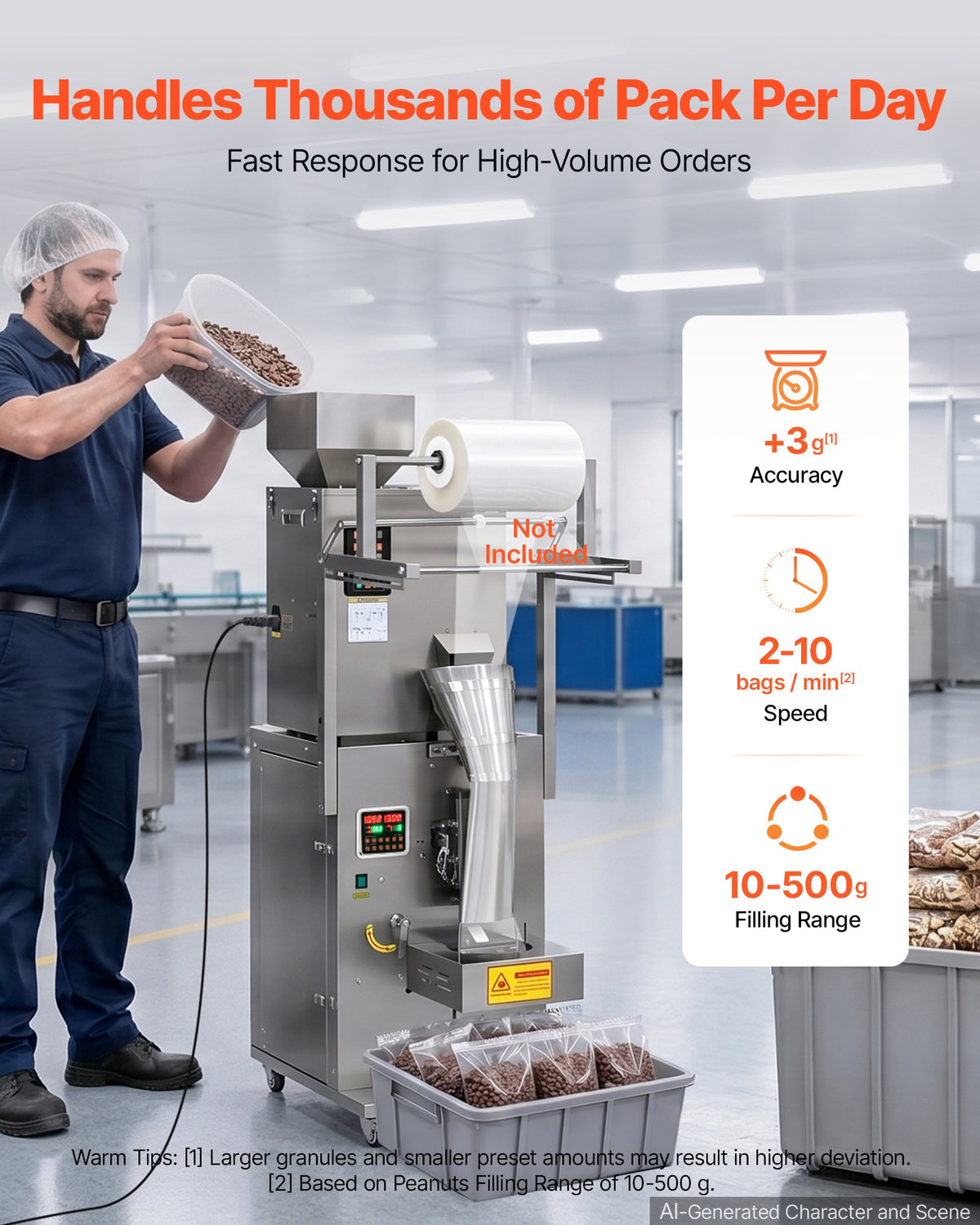 VEVOR Powder Filling and Sealing Machine, 10-500g(0.02-1.1lbs) Automatic Particle Granule Packaging Machine, Stainless Steel, Weighing Filling Sealing, for Coffee Beans, Grains, Tea, Spices, Silver - FFYTLDS500G0UKEO4001V1 - view 3