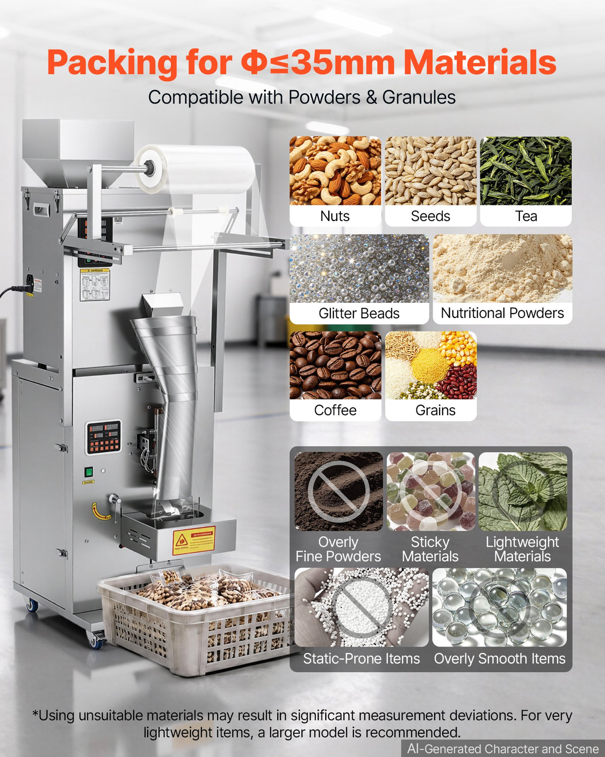 VEVOR Powder Filling and Sealing Machine, 10-500g(0.02-1.1lbs) Automatic Particle Granule Packaging Machine, Stainless Steel, Weighing Filling Sealing, for Coffee Beans, Grains, Tea, Spices, Silver - FFYTLDS500G0UKEO4001V1 - view 5