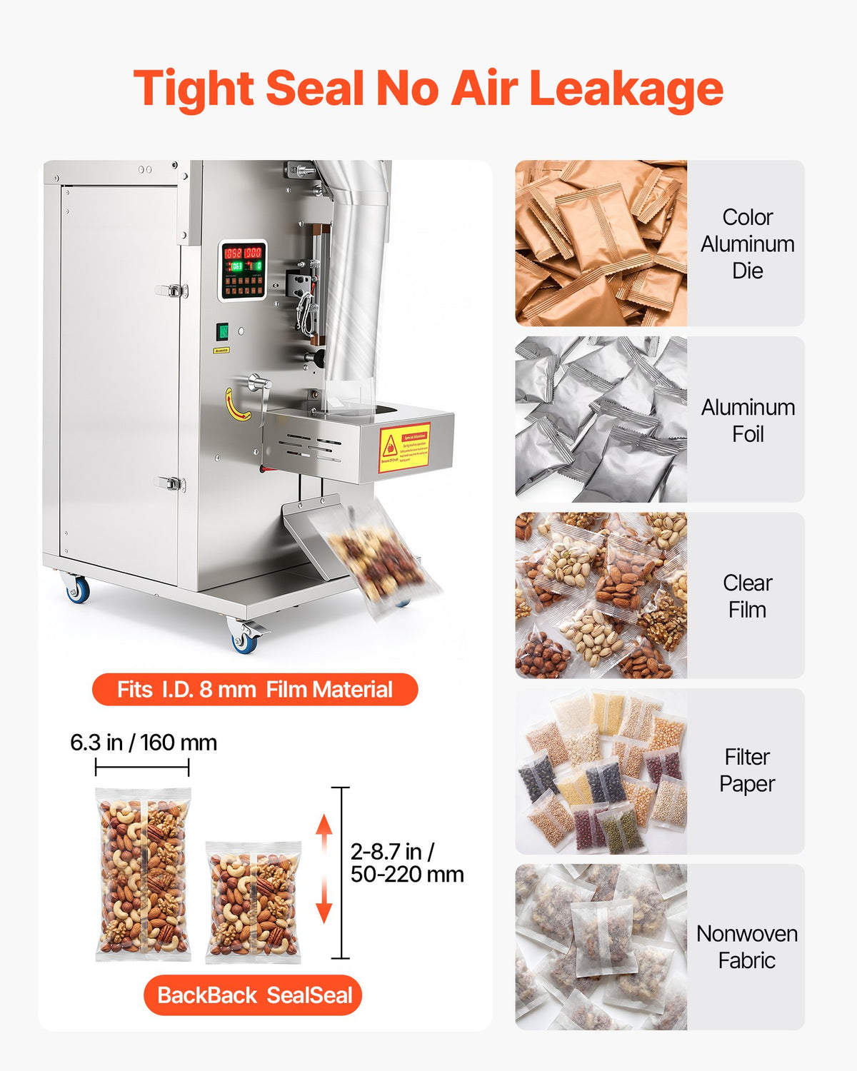 VEVOR Powder Filling and Sealing Machine, 10-500g(0.02-1.1lbs) Automatic Particle Granule Packaging Machine, Stainless Steel, Weighing Filling Sealing, for Coffee Beans, Grains, Tea, Spices, Silver - FFYTLDS500G0UKEO4001V1 - view 6